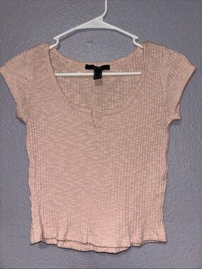 Forever 21 Ribbed Notch Scoop Crop Top - Light Pink